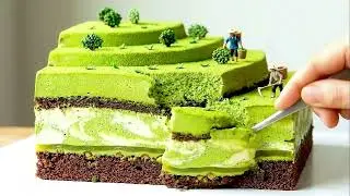 Matcha Forest Cake ASMR ｜Creamy Layers and Fork Lifting a Forest Slice I Zen Relaxing Study ASMR.