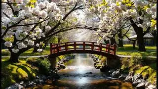 Meditation spring park with bridge