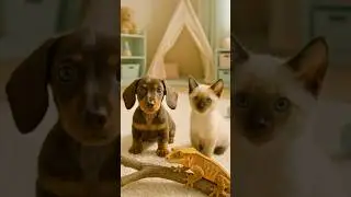 🐶🐱🦎 Too Cute to Handle! Puppy, Kitten & Gecko Are the Perfect Trio 😍 #cute#funny#dog #aishorts