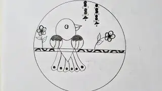 circle Bird Drawing || Bird Scenery Drawing || Birds Drawing | How to Draw Bird