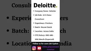 Deloitte Hiring 2025 🔍 | AI & Data Consultant | Freshers Apply!