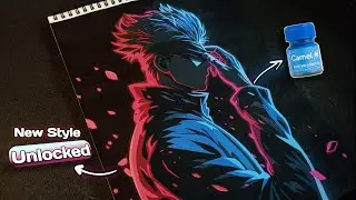 I MADE A HUGE GLOW ART WITH POSTERCOLORS || DRAWING GOJO SATORU