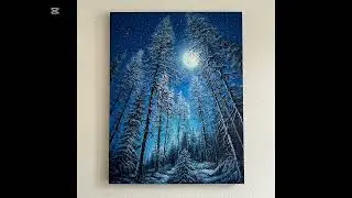 PAINTING A SNOWY MOONLIGHT PAINTING || ASMR ACRYLIC PAINTING BY feliks k