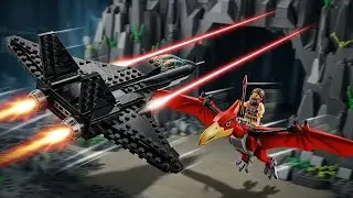 LEGO Caveman & Red Pterosaur vs Black Fighter Jet | Epic Dinosaur Sky Battle. #lego 