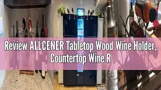 Review ALLCENER Tabletop Wood Wine Holder, Countertop Wine Rack, Hold 4 Wine Bottles and 4 Glasses,