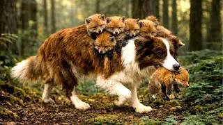 Вау! Нежная собака-мама 🐶 вырастила маленького лисёнка 🦊, разделяя с ним жизнь в лесу. 🐶🐕🦊🦊🦊