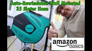 Amazon Basics Auto-Rewindable Wall-Mounted Reel with Hose, 35 Meters - Quick Install