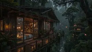 Night Rain Echoes Around a Forest Hideout 🌲 | Calm Ambience for Sleeping