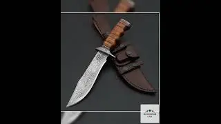 Brute Damascus Steel Bowie Knife with Stacked Leather Handle
