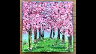 (09)櫻花/CherryBlossoms/壓克力繪畫/Acrylic/paint/Art/丙烯酸繪畫/壓克力/丙烯酸/海綿/棉花棒/簡單畫/acrylicpaintingforbeginners