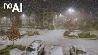 Heavy Snowfall in City 𖠰 SOOTHING Sounds SNOW in Wind ☕︎ Sleep, ASMR, Focus (4K - 1 HR)