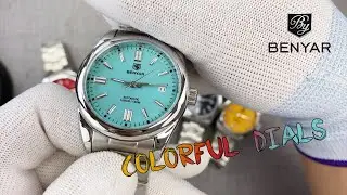 BENYAR Men's Automatic Watches full Steel Watch for Men Sea-gull ST6 Mechanical Synthetic Glass