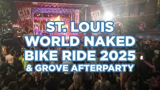 World Naked Bike Ride St Louis 2025 & Grove Afterparty Drone throughout ride with crowd 