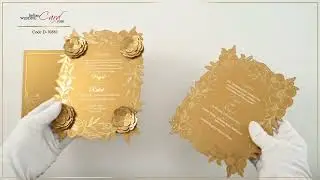 D-10881, Gold Color, Shimmery Finish Paper, Laser Cut Cards, Designer Multifaith Invitations.
