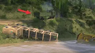 Spintires Mudrunner - Recovery Huge Crash In River Mercedes Benz Actros HABRV, Volat 79086, CAT 257M