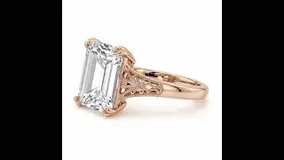 14k/18k Gold or Platinum Art Deco Filigree Promise Ring: 1-4ct VVS Moissanite, Emerald cut Solitaire