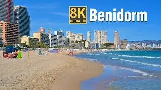 8K Ultra HD - Benidorm beach walking tour, Spain