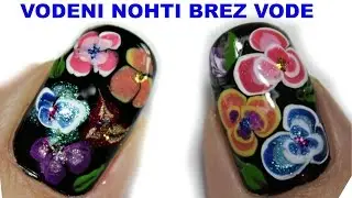 Vodeni Nohti Brez Vode Črni Lak za nohte in Rože