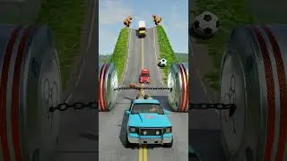 Cars & School Bus vs Chained Hydraulic Crush - BeamNG.drive