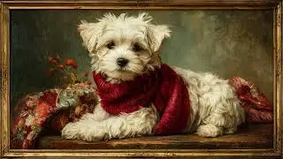Adorable Maltese Puppy In Classic Oil Painting Art | Still Art Screen Saver | 4K
