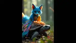 Ziggy son riding turtle with birds.  #aivideo #fox #ai #wildlife #animation  #furry #animals #birds
