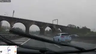 Rainy drive on M8 and M9 from Glasgow to Linlithgow, Scotland