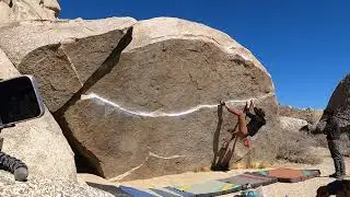 Iron Man Traverse (V4) Buttermilk Boulders in Bishop CA