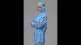 Polyester Fiber ESD Antistatic Suit Jacket Reusable Blue Cleanroom