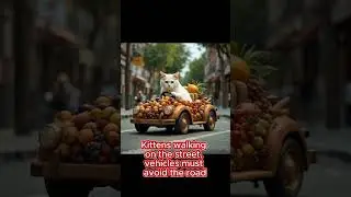Kittens walking on the street, vehicles must avoid the road #warning#catdance