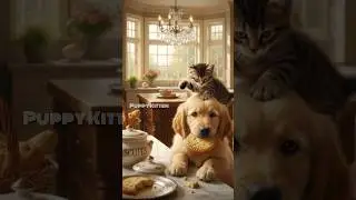 🐶🍪 Puppy & Kitten Steal Biscuits | Cutest Pet Duo Ever 😍🐾 #Shorts
