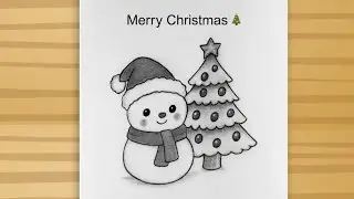 How to draw a Cute Snowman - Christmas Drawing easy / New year drawing 2026 - pencil sketch easy Art