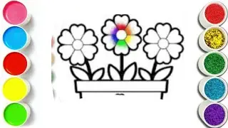 How to draw Cute Flower pot Drawing and Coloring for kids and toddlers
