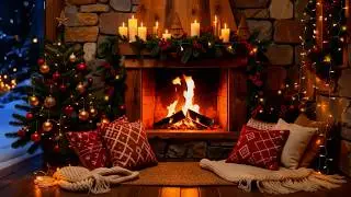 Christmas Night Fireplace Ambience 🔥 Soft Relaxing Winter Snowfall ❄️