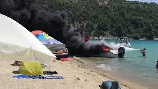 Boat on fire explosion Greece