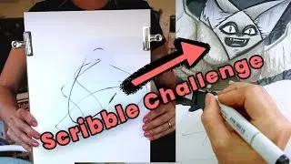 Copic Marker Drawing - ONLY GRAY scribble challenge