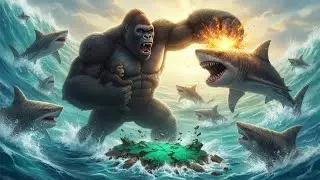 King Kong vs Ancient Sharks: Epic Battle on Sinking Island