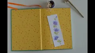 Tri-Wedge brush / Wedge Brush, Floral design for bookmark, Purple flowers painting , Making bookmark