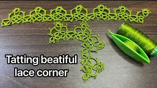 Tatting beautiful lace pattern with corner❤️shuttle tatting tutorial.