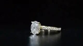 Natural Oval Cut Thin Hidden Halo Pave Diamond Engagement Ring - GIA Certified