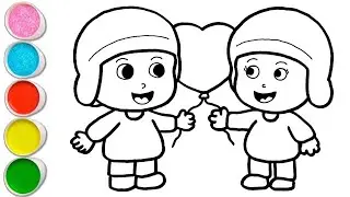 Cute Pocoyo Friends with Balloon Drawing, Painting and Coloring For Kids and Toddlers_Child Art 