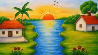 Village Scenery Drawing Tutorial || Scenery Drawing Step by Step 