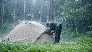 WINTER CAMPING IN TOUGH RAIN 🌧 Alone in Cozy hot tent ⛺ CAMPING IN HEAVY RAIN || CAMPING ASMR