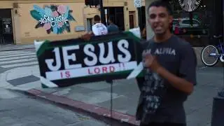 Young man preaching during the protest