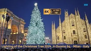 Christmas Tree Lighting 2024. Accensione Albero di Natale/Piazza Duomo Milano Video 4K Full Footage
