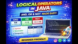 Logical Operators in Java Explained | &&, ||, ! | AND, OR, NOT with Truth Table & Programs Beginners