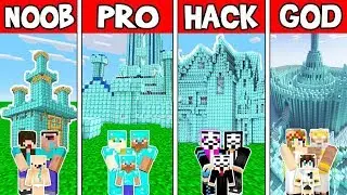 Minecraft: FAMILY DIAMOND CASTLE BUILD CHALLENGE - NOOB vs PRO vs HACKER vs GOD in Minecraft