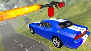 Cars Jumping through Fire (Giant Flamethrower) #2  - BeamNG.drive