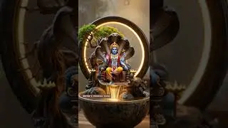 Divine Vishnu vibes with glowing lights,sacred snake textures,calming fountain beauty in every frame