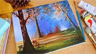 Autumn Morning Acrylic Painting | Full Acrylic Painting tutorial | Step by Step