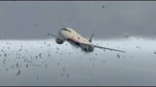 Simulação do acidente com o voo da US Airways que ocorreu em 15 de janeiro de 2009 no rio Hudson.